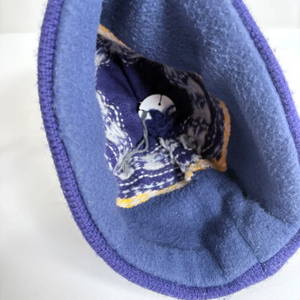 Turtle Fur Beanie Purple Fair Isle Knit‎ Fleece Lined Pom Pom Hat Women Medium